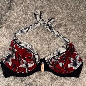 Floral Red and Black Bikini Top
